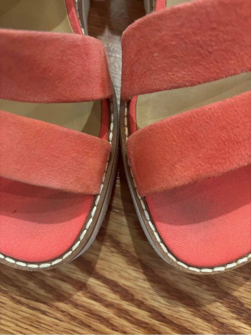 Franco Sarto Suede Ankle Strap Sandal Wedges Connolly Pink Coral Sz 7.5M